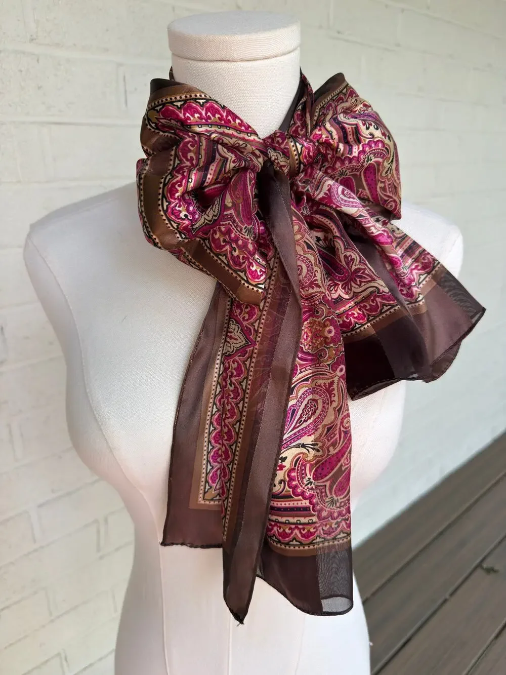 VTG Scarf Brown Magenta Paisley Print Boho Chic Neck Wrap Rectangular Fall